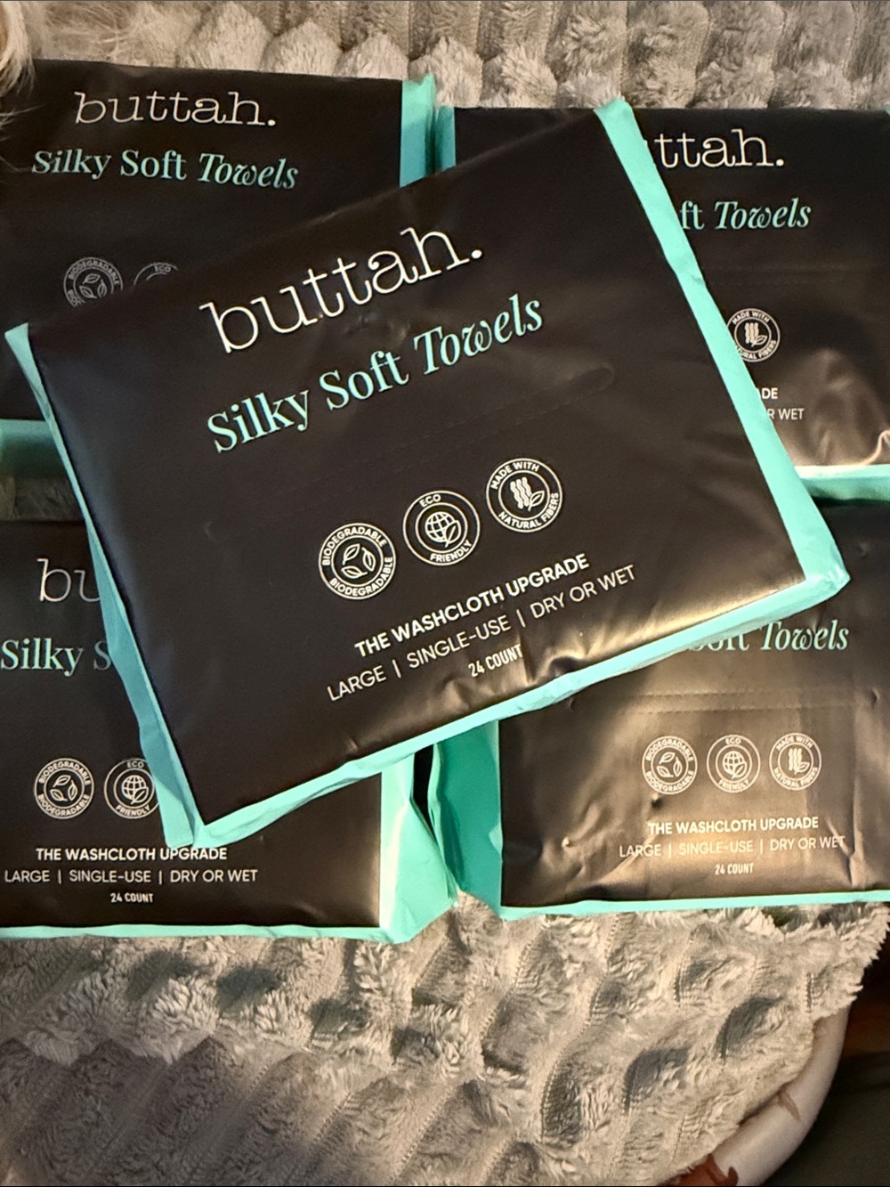 Silky Soft Towels 5 pack - Black with Teal Trim